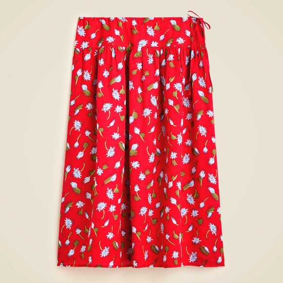 New J.CREW Size M Side-Tie Skirt in Ramie Red Multi $148 CK950 - Picture 1 of 7